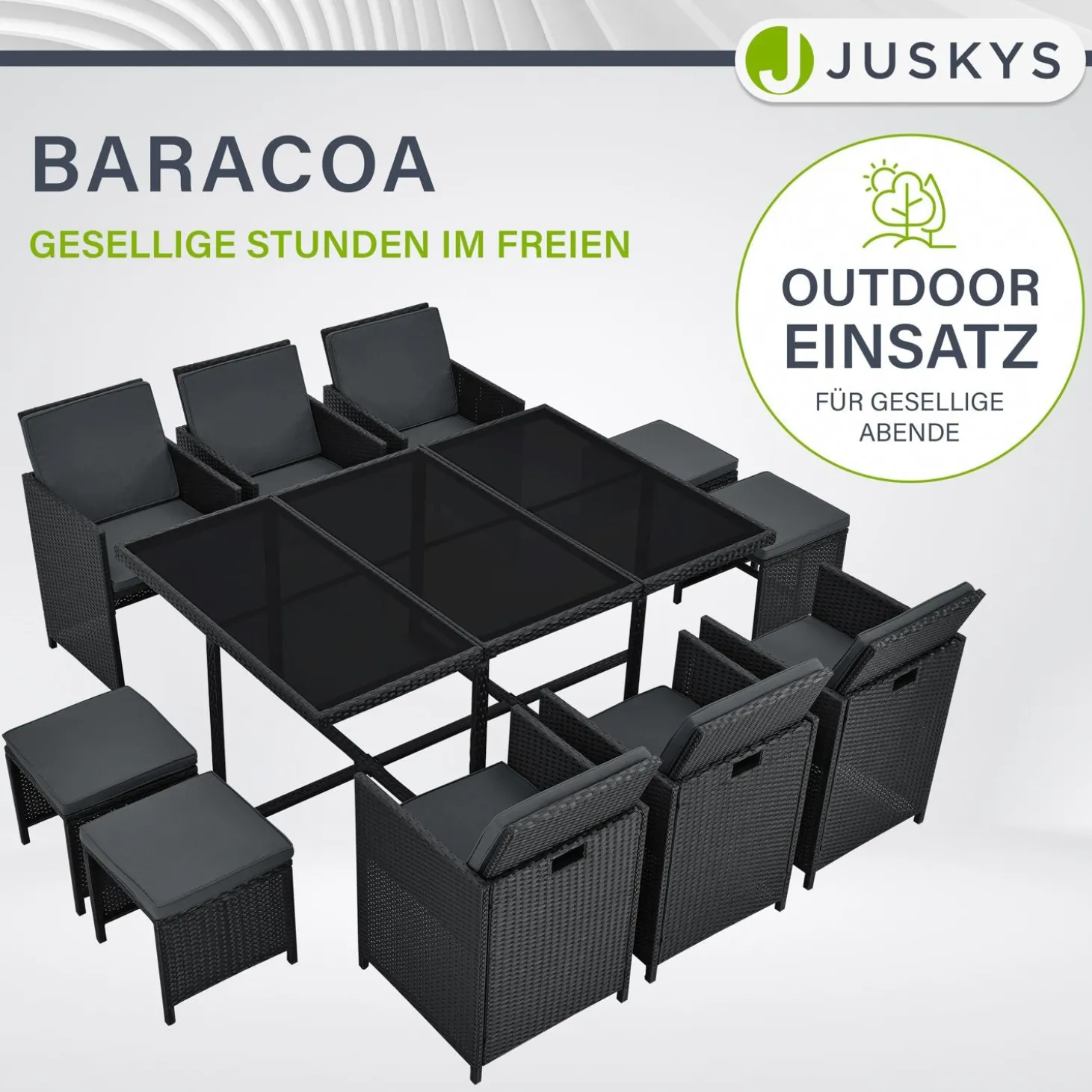 Polyrattan Sitzgruppe Baracoa Gartenmöbel Set für bis zu 8 Personen inkl. Kissen