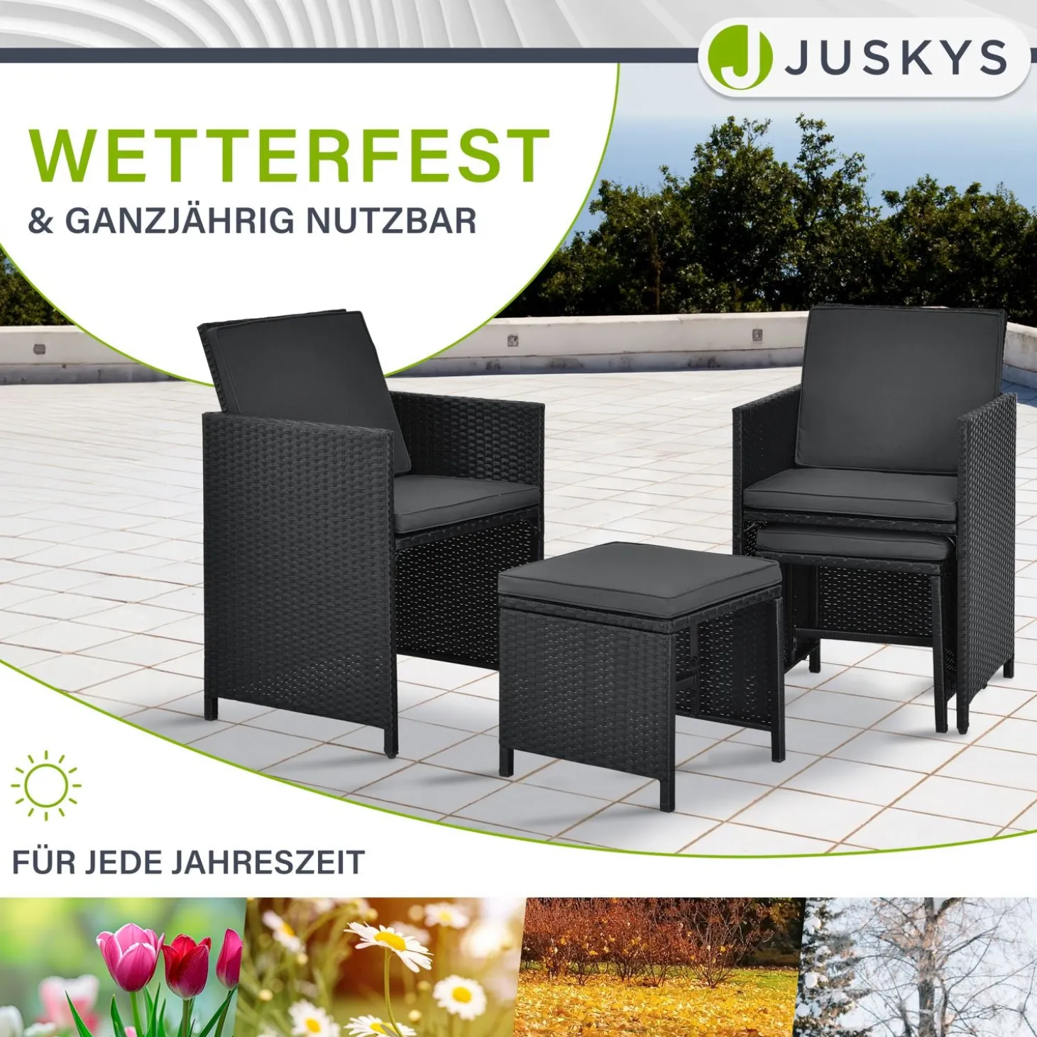 Polyrattan Sitzgruppe Baracoa Gartenmöbel Set für bis zu 8 Personen inkl. Kissen