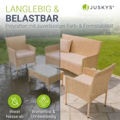 Polyrattan Sitzgruppe Fort Myers 4-teiliges Gartenmöbel-Set mit mediteraner Optik