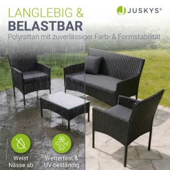Polyrattan Sitzgruppe Fort Myers 4-teiliges Gartenmöbel-Set mit mediteraner Optik