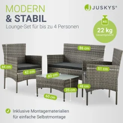 Polyrattan Sitzgruppe Fort Myers 4-teiliges Gartenmöbel-Set mit mediteraner Optik