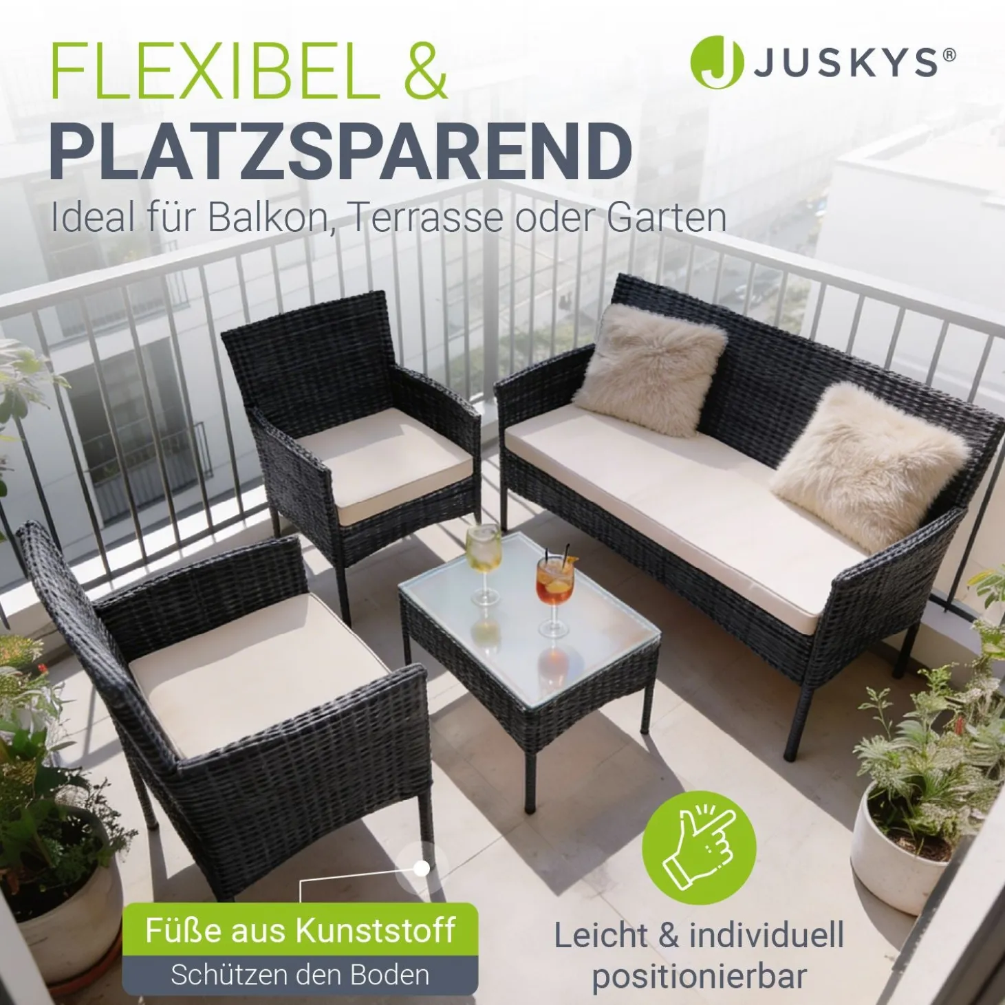 Polyrattan Sitzgruppe Fort Myers 4-teiliges Gartenmöbel-Set mit mediteraner Optik