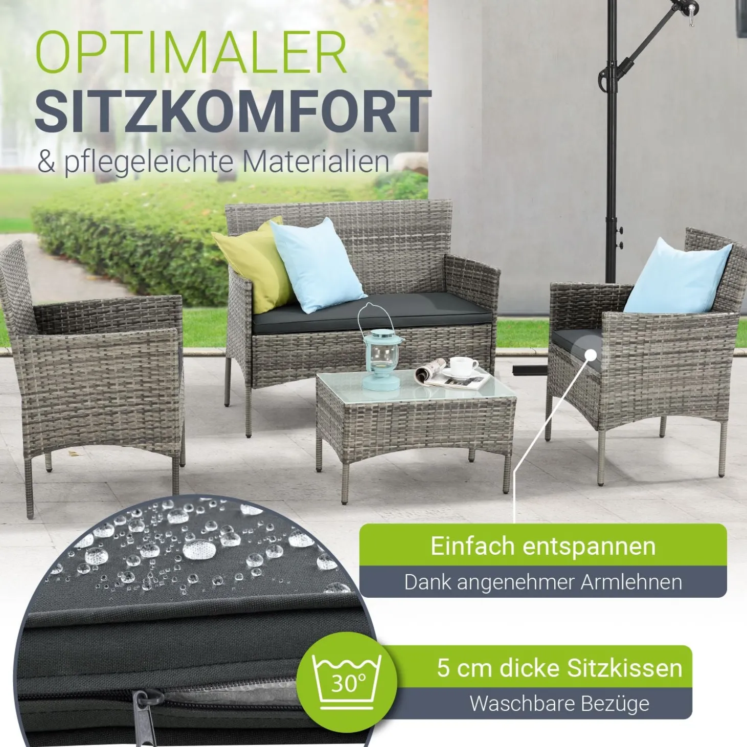 Polyrattan Sitzgruppe Fort Myers 4-teiliges Gartenmöbel-Set mit mediteraner Optik