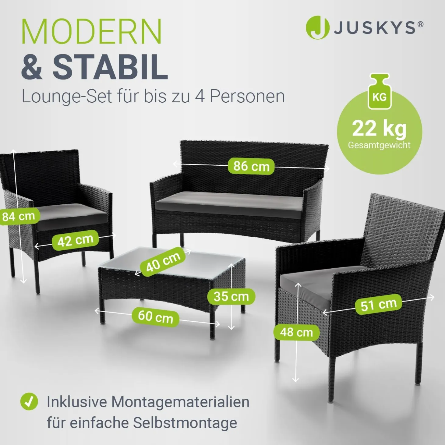 Polyrattan Sitzgruppe Fort Myers 4-teiliges Gartenmöbel-Set mit mediteraner Optik