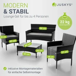 Polyrattan Sitzgruppe Fort Myers 4-teiliges Gartenmöbel-Set mit mediteraner Optik