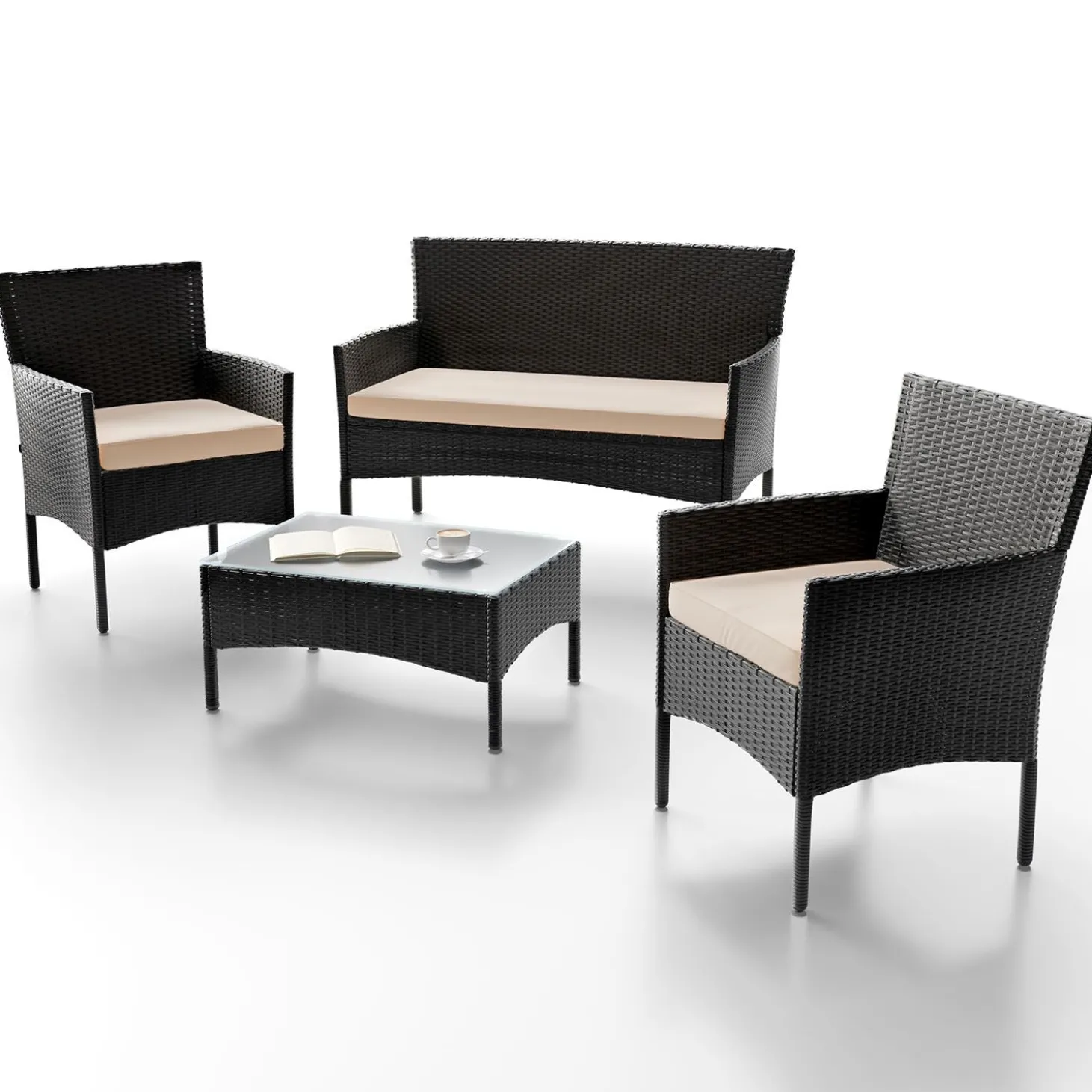 Polyrattan Sitzgruppe Fort Myers 4-teiliges Gartenmöbel-Set mit mediteraner Optik