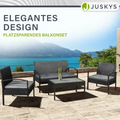 Polyrattan Sitzgruppe Trinidad Gartenmöbel-Set aus Tisch, Bank & 2 Sesseln inkl. Kissen