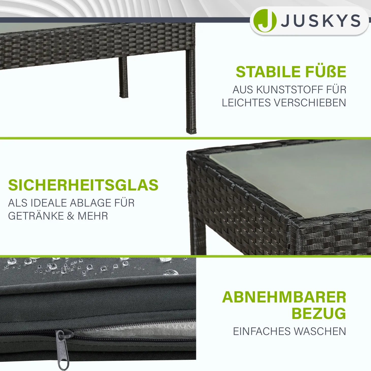 Polyrattan Sitzgruppe Trinidad Gartenmöbel-Set aus Tisch, Bank & 2 Sesseln inkl. Kissen