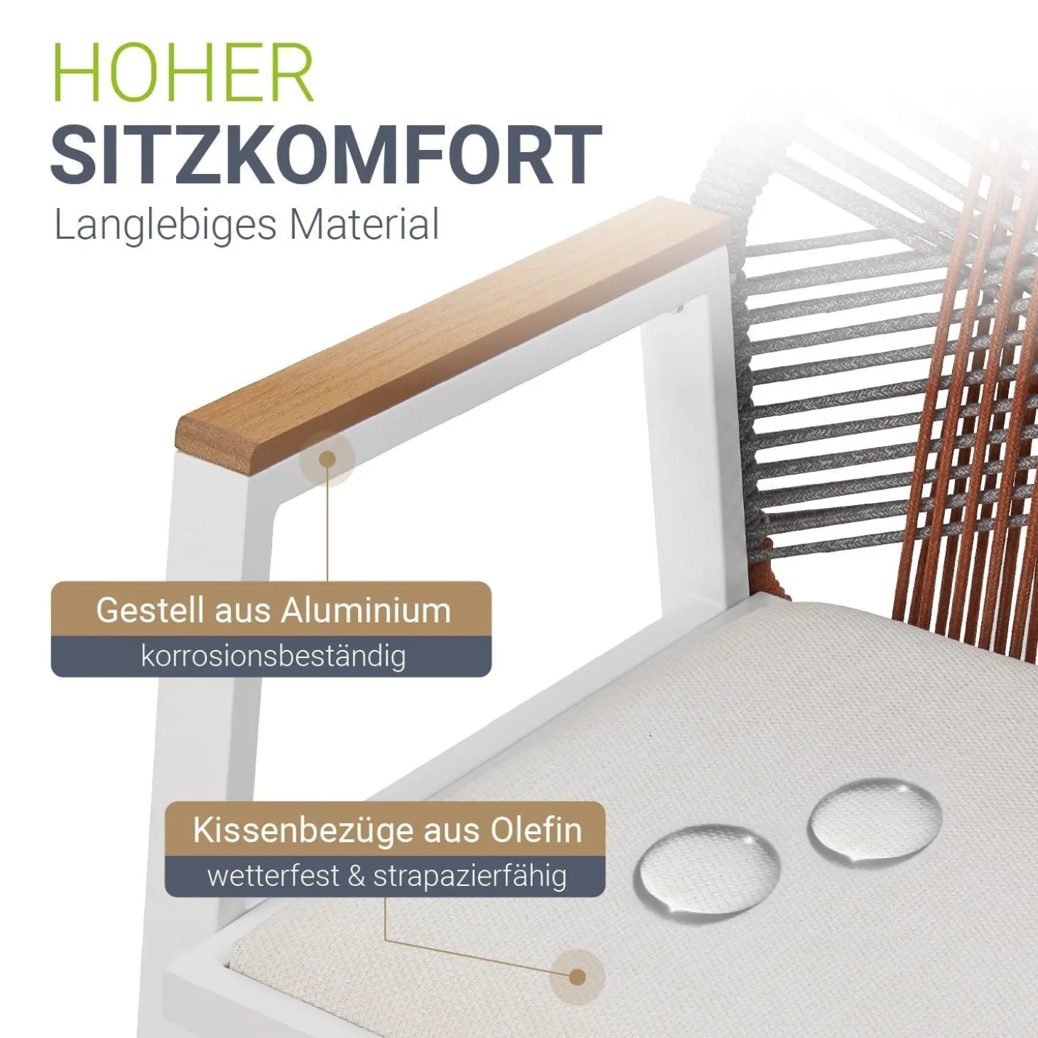Premium Gartengarnitur Costa Rica Exklusives Gartenmöbel Set für 6 Personen mit Esstisch & Stühlen