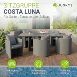 Premium Sitzgruppe Costa Luna Luxus Gartenmöbel Set für 6 Personen mit Tisch & Stühlen