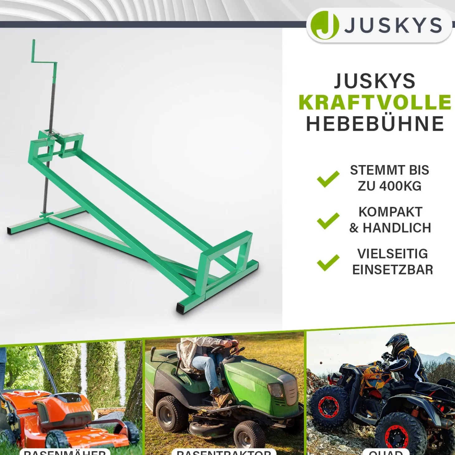 Rasentraktorheber bis 400 kg Hebevorrichtung zum Aufbocken von Aufsitzmähern - inkl. Handschuhe
