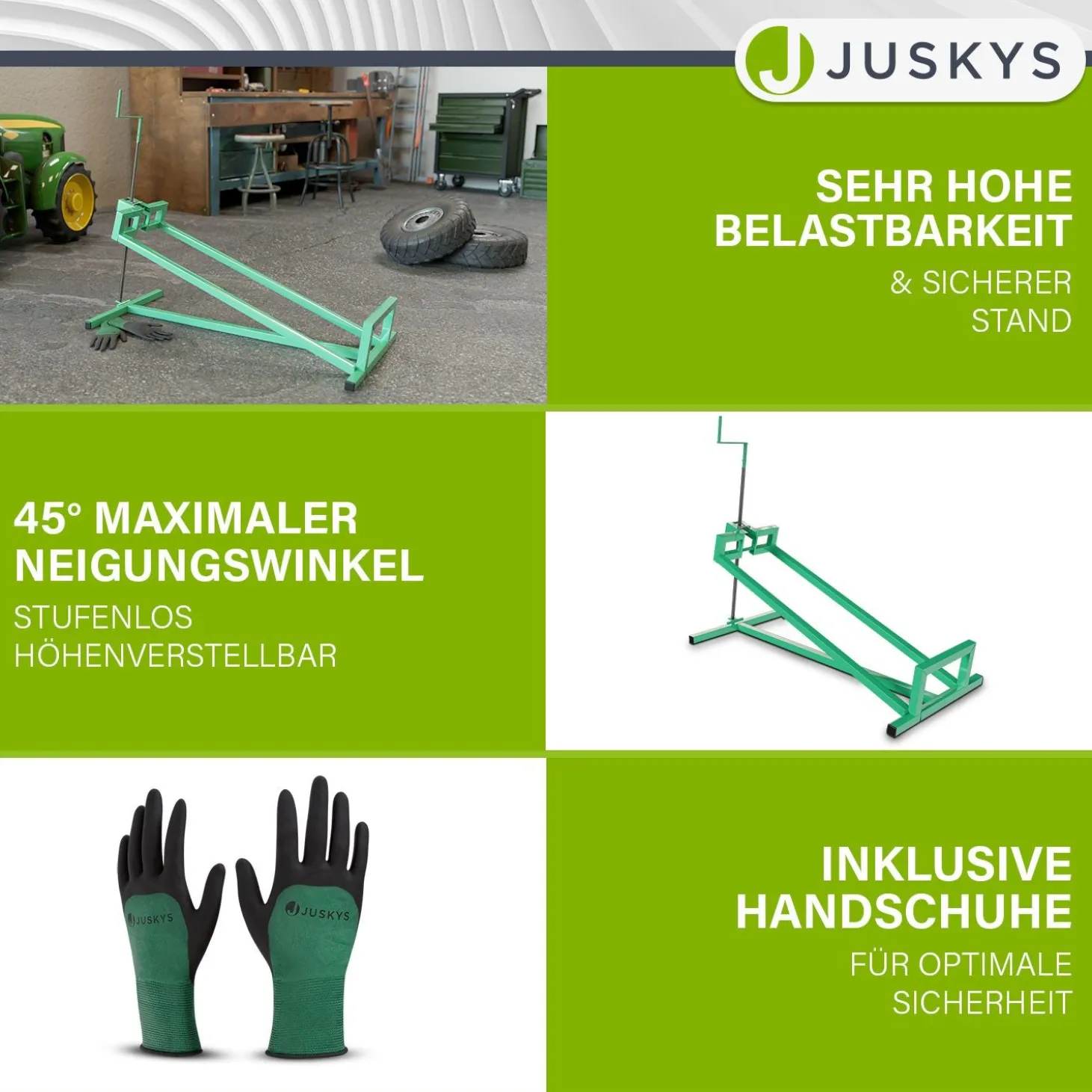 Rasentraktorheber bis 400 kg Hebevorrichtung zum Aufbocken von Aufsitzmähern - inkl. Handschuhe