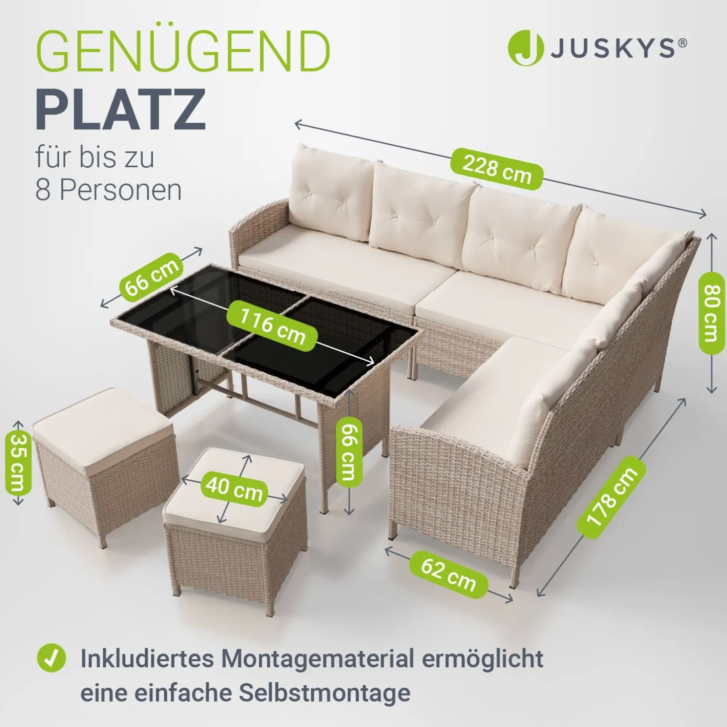 Rattan Lounge Manacor Polyrattan Gartenmöbel-Set für 8 Personen inkl. Kissen