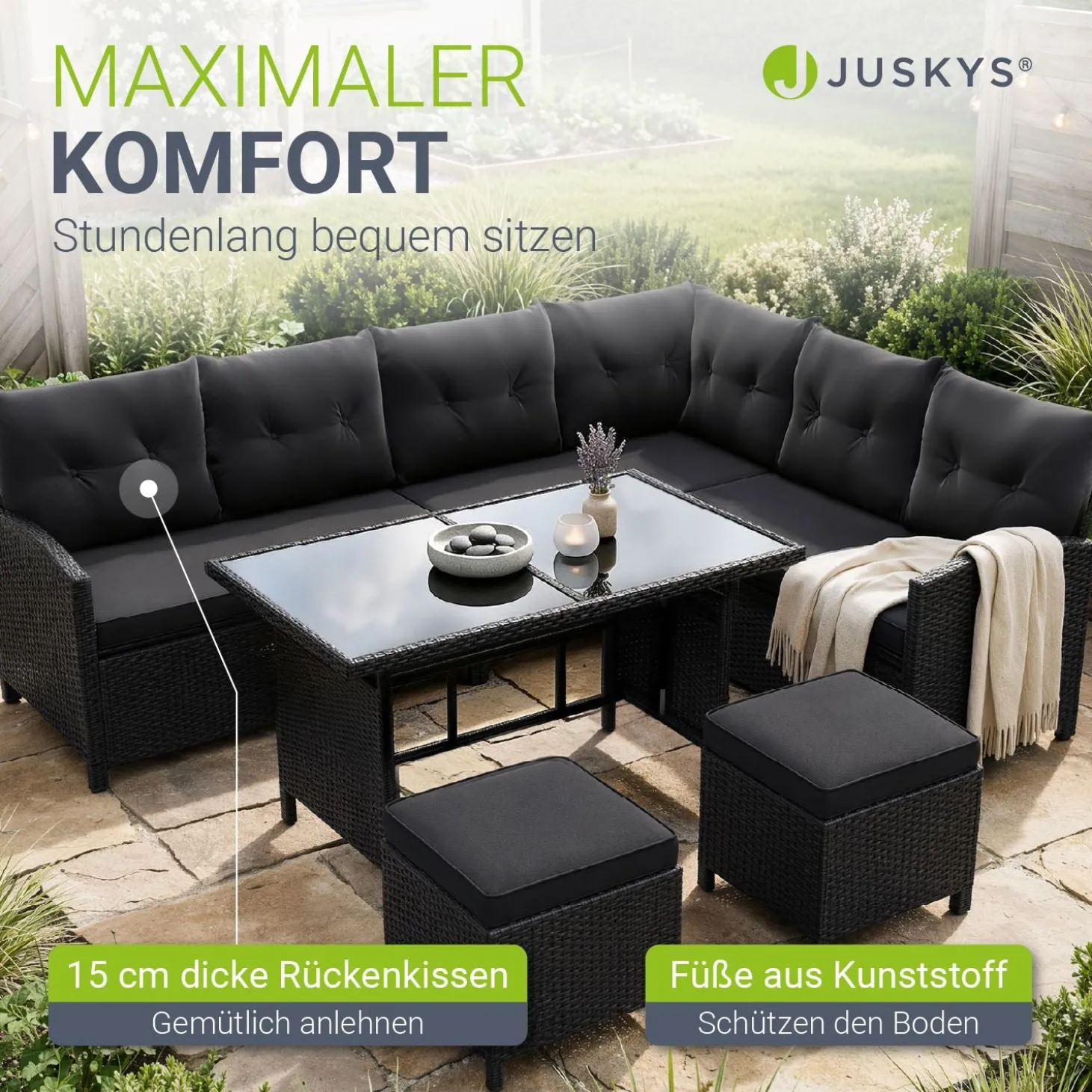 Rattan Lounge Manacor Polyrattan Gartenmöbel-Set für 8 Personen inkl. Kissen