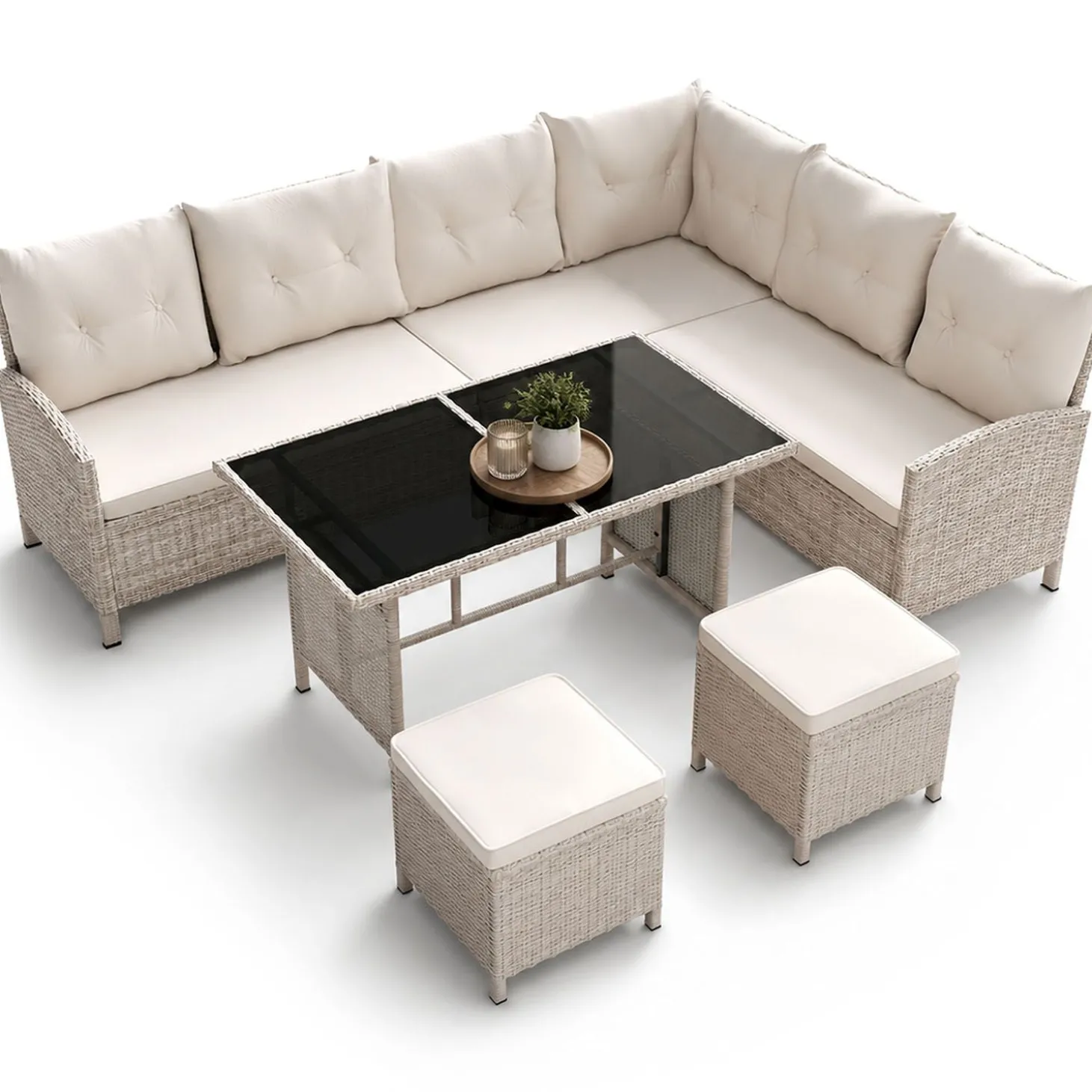 Rattan Lounge Manacor Polyrattan Gartenmöbel-Set für 8 Personen inkl. Kissen