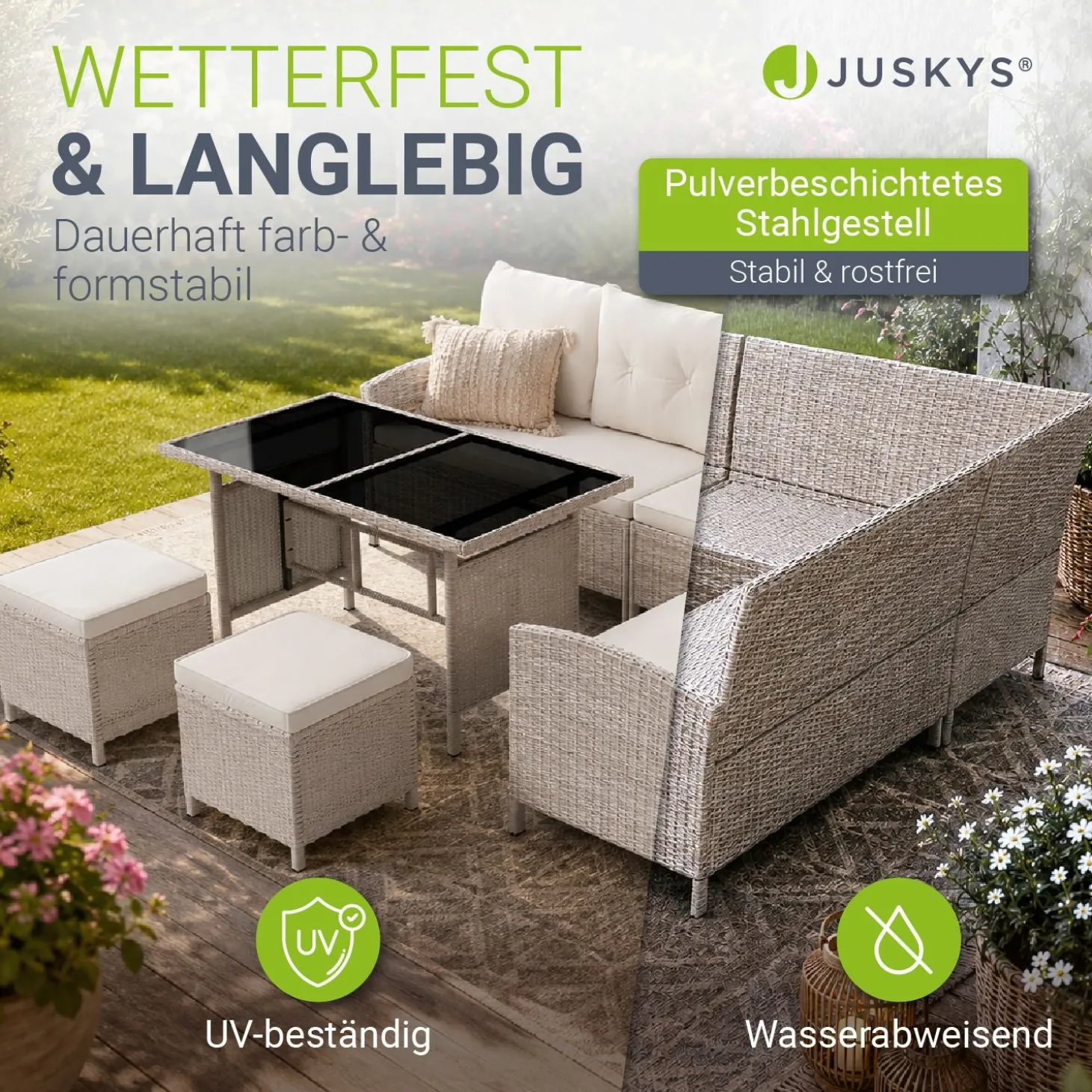 Rattan Lounge Manacor Polyrattan Gartenmöbel-Set für 8 Personen inkl. Kissen