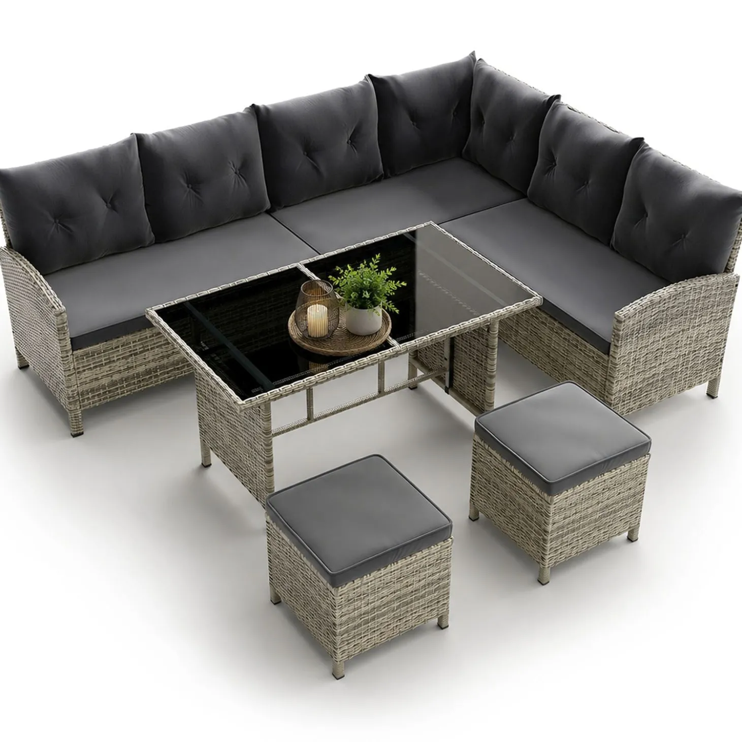 Rattan Lounge Manacor Polyrattan Gartenmöbel-Set für 8 Personen inkl. Kissen