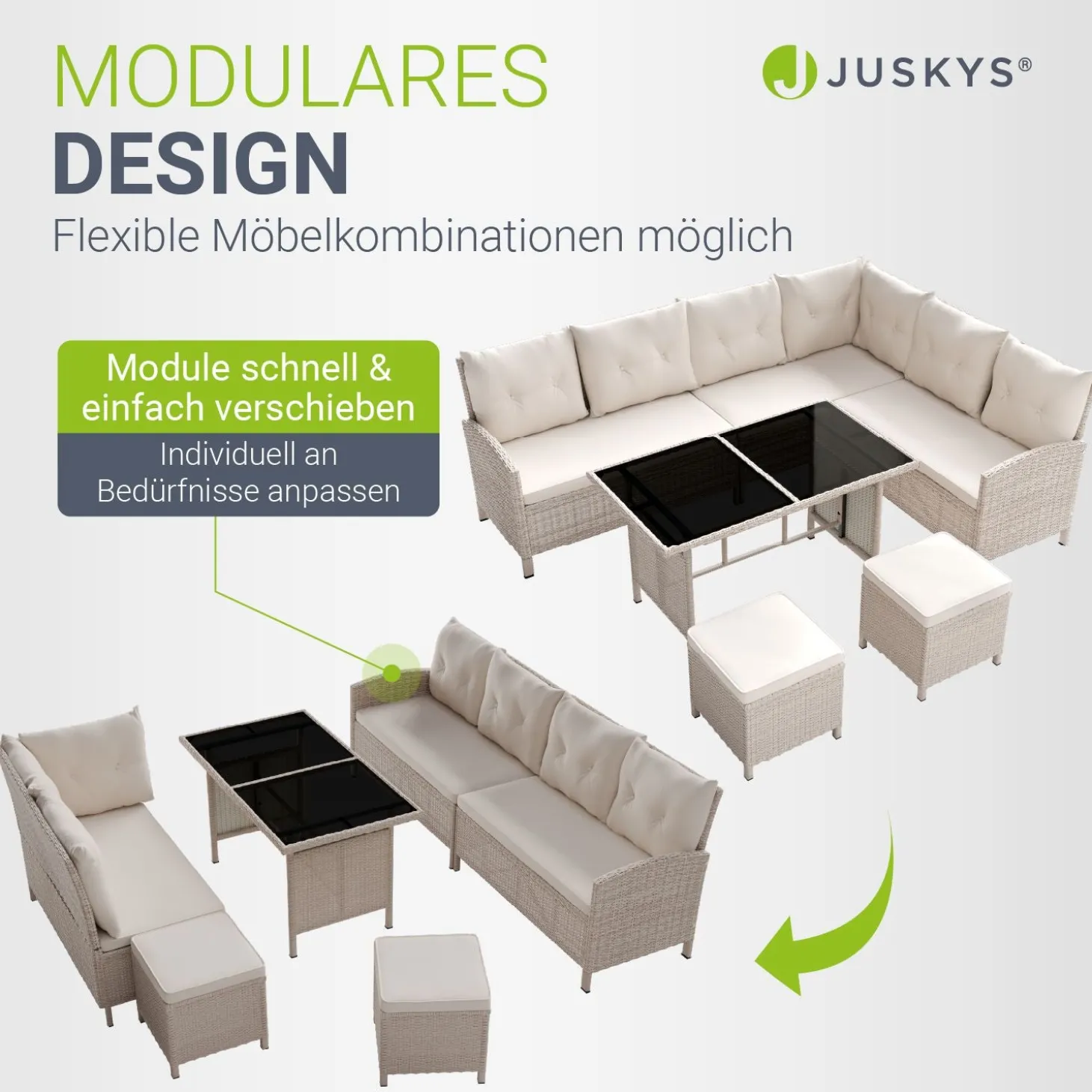 Rattan Lounge Manacor Polyrattan Gartenmöbel-Set für 8 Personen inkl. Kissen