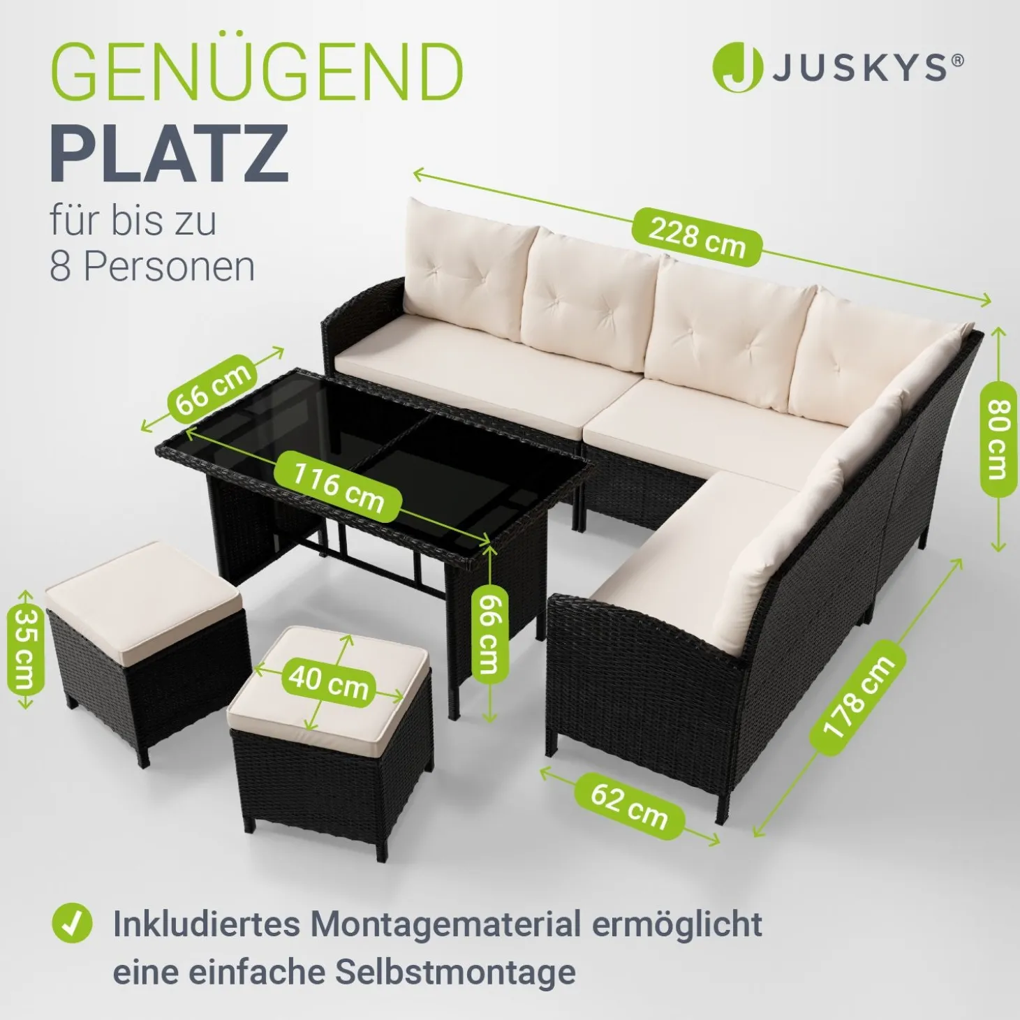 Rattan Lounge Manacor Polyrattan Gartenmöbel-Set für 8 Personen inkl. Kissen