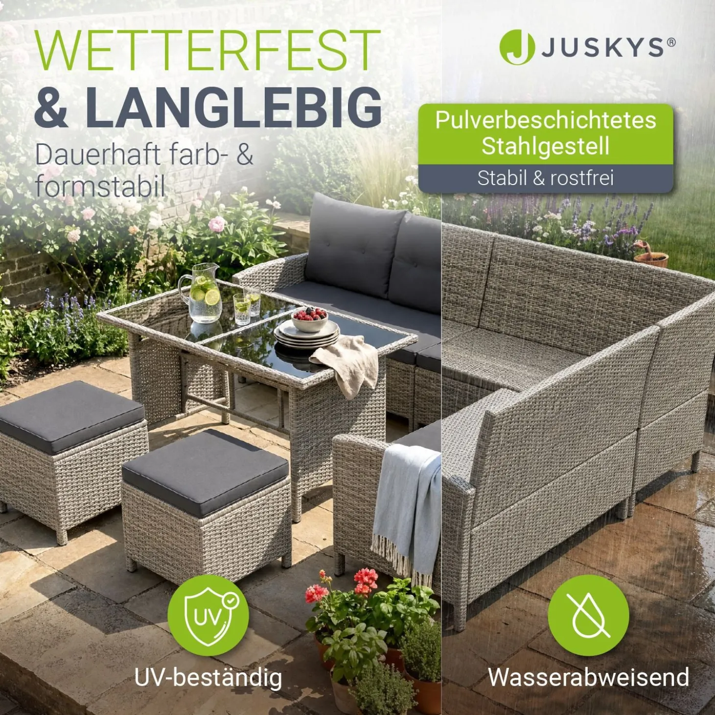 Rattan Lounge Manacor Polyrattan Gartenmöbel-Set für 8 Personen inkl. Kissen