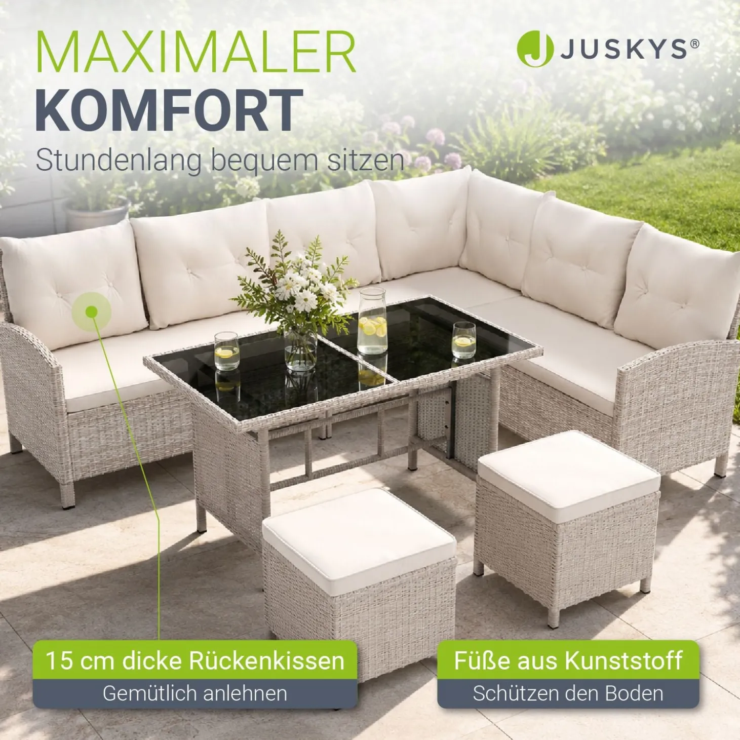 Rattan Lounge Manacor Polyrattan Gartenmöbel-Set für 8 Personen inkl. Kissen