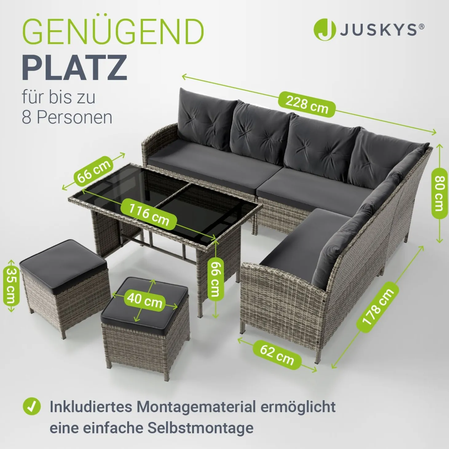 Rattan Lounge Manacor Polyrattan Gartenmöbel-Set für 8 Personen inkl. Kissen