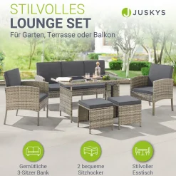 Rattan Sitzgruppe Turin Polyrattan Gartenmöbel-Set für 7 Personen inkl. Kissen