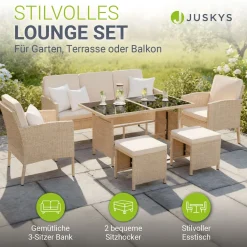 Rattan Sitzgruppe Turin Polyrattan Gartenmöbel-Set für 7 Personen inkl. Kissen