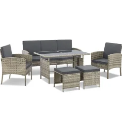 Rattan Sitzgruppe Turin Polyrattan Gartenmöbel-Set für 7 Personen inkl. Kissen