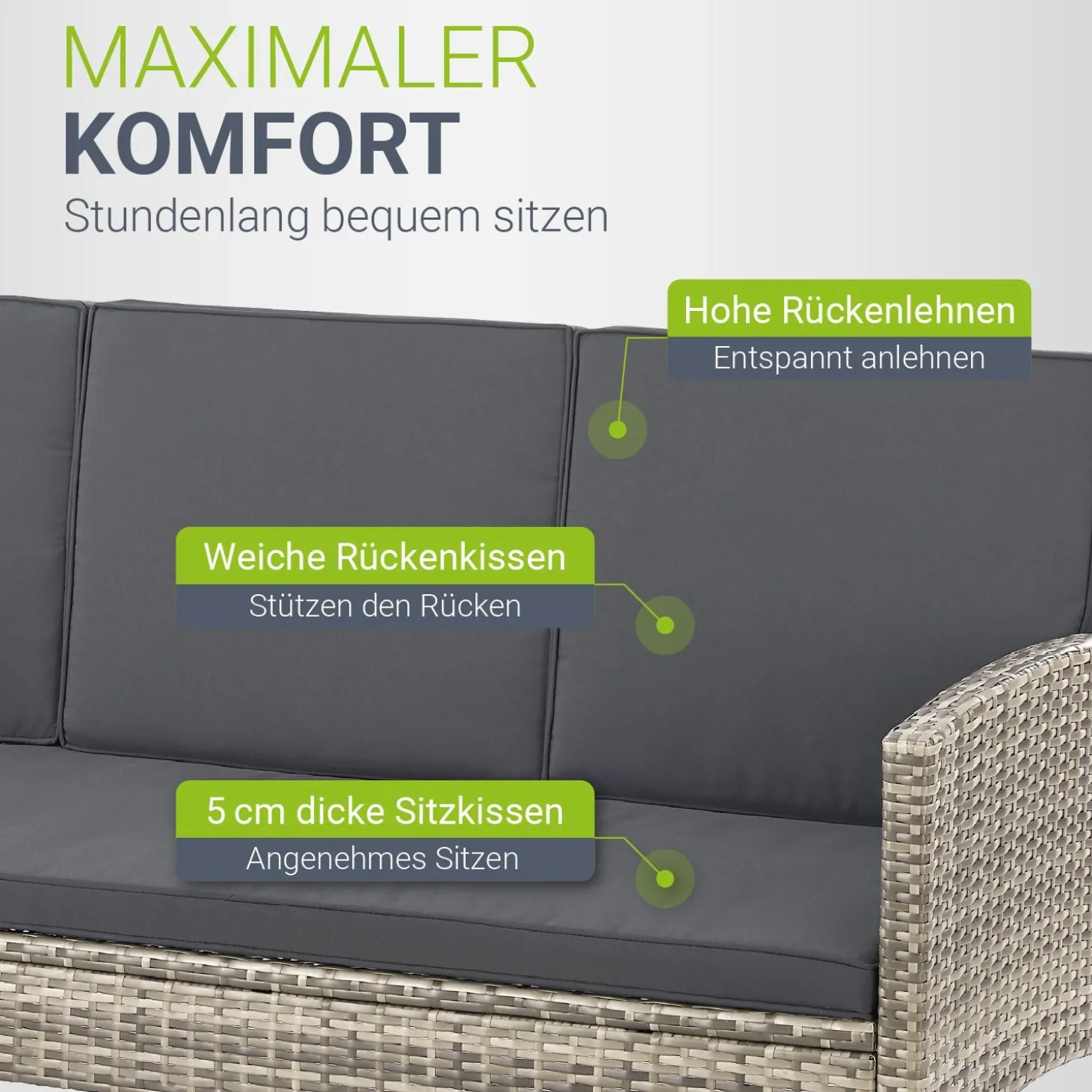 Rattan Sitzgruppe Turin Polyrattan Gartenmöbel-Set für 7 Personen inkl. Kissen