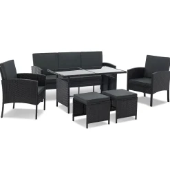 Rattan Sitzgruppe Turin Polyrattan Gartenmöbel-Set für 7 Personen inkl. Kissen