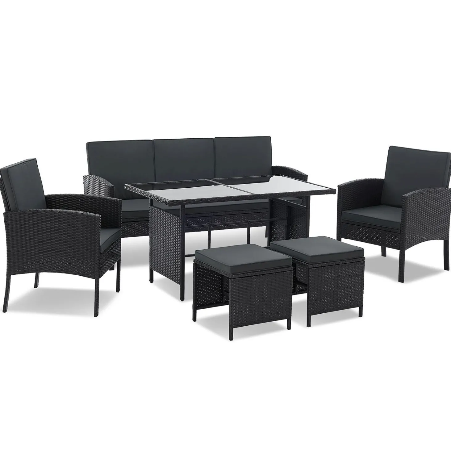 Rattan Sitzgruppe Turin Polyrattan Gartenmöbel-Set für 7 Personen inkl. Kissen