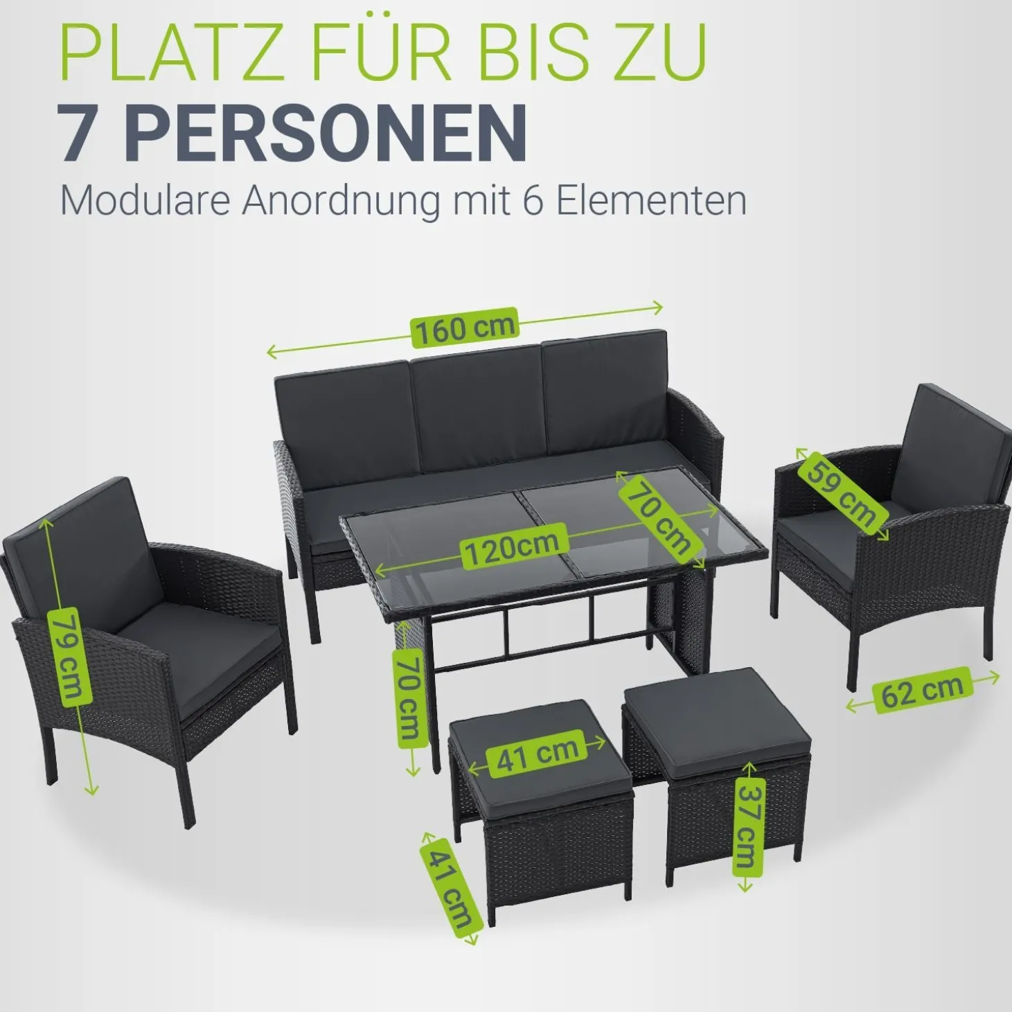 Rattan Sitzgruppe Turin Polyrattan Gartenmöbel-Set für 7 Personen inkl. Kissen