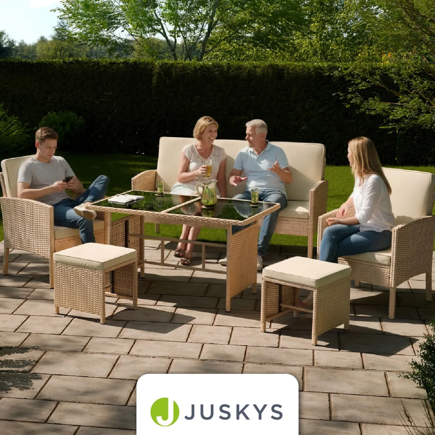 Rattan Sitzgruppe Turin Polyrattan Gartenmöbel-Set für 7 Personen inkl. Kissen