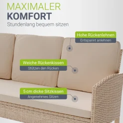 Rattan Sitzgruppe Turin Polyrattan Gartenmöbel-Set für 7 Personen inkl. Kissen