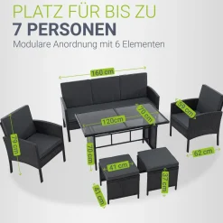 Rattan Sitzgruppe Turin Polyrattan Gartenmöbel-Set für 7 Personen inkl. Kissen