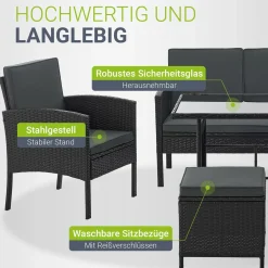 Rattan Sitzgruppe Turin Polyrattan Gartenmöbel-Set für 7 Personen inkl. Kissen