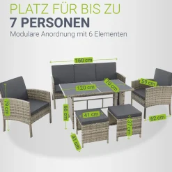 Rattan Sitzgruppe Turin Polyrattan Gartenmöbel-Set für 7 Personen inkl. Kissen