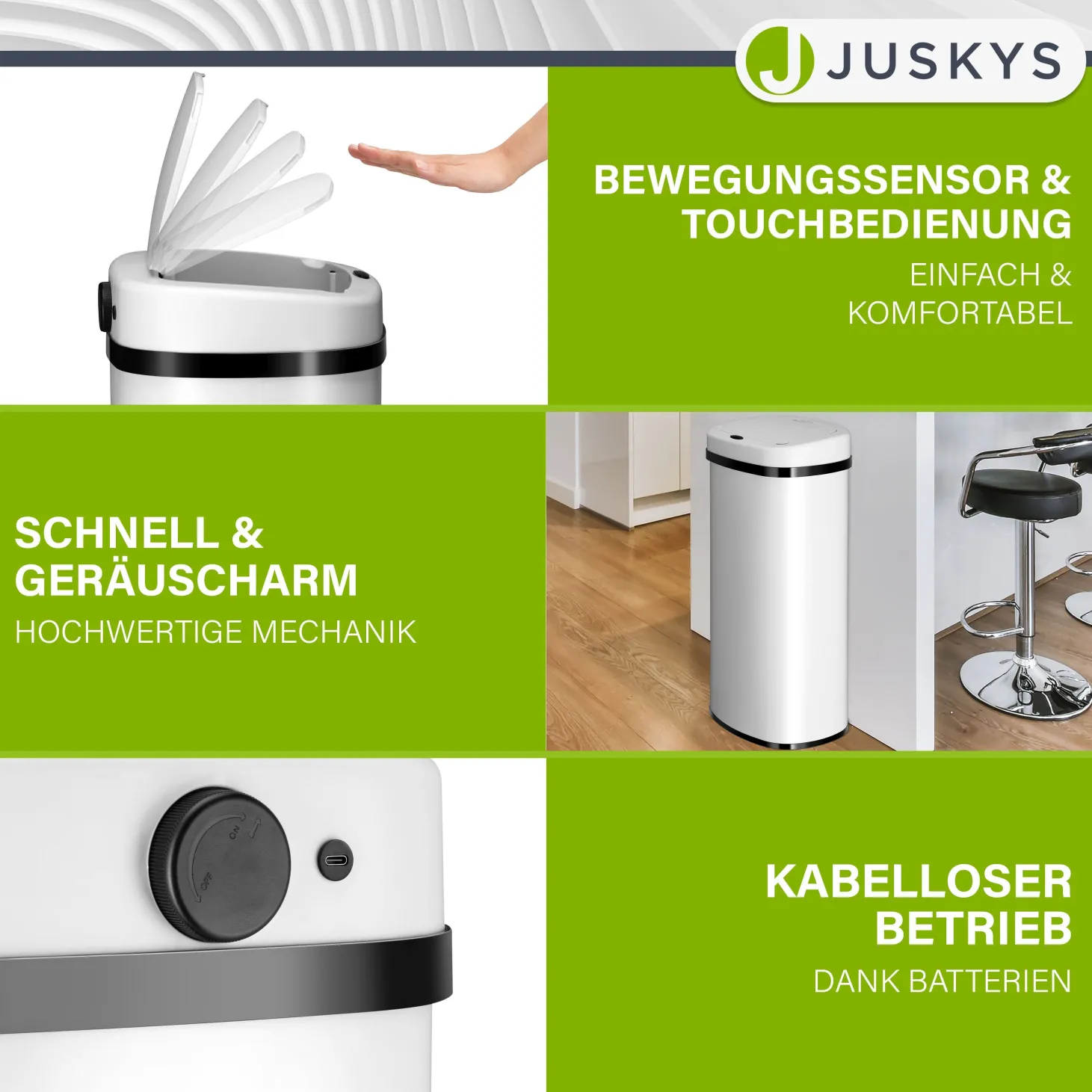 Rechteckiger Mülleimer mit Sensor Automatischer Abfalleimer für kontaktloses Entsorgen von Müll