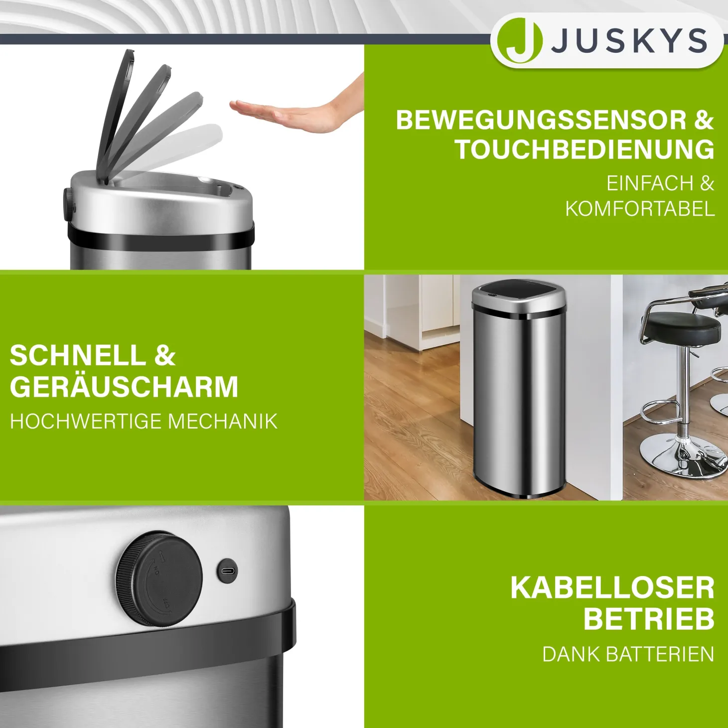 Rechteckiger Mülleimer mit Sensor Automatischer Abfalleimer für kontaktloses Entsorgen von Müll