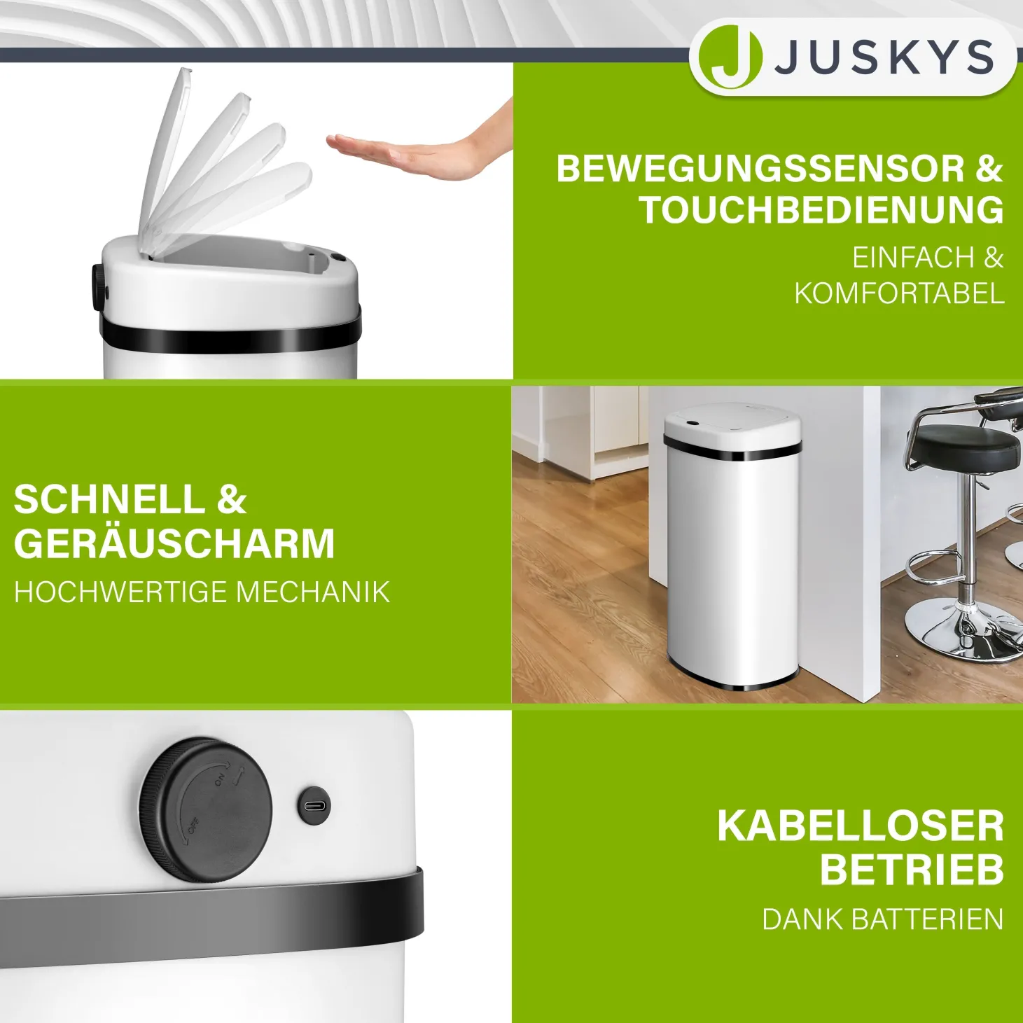 Rechteckiger Mülleimer mit Sensor Automatischer Abfalleimer für kontaktloses Entsorgen von Müll