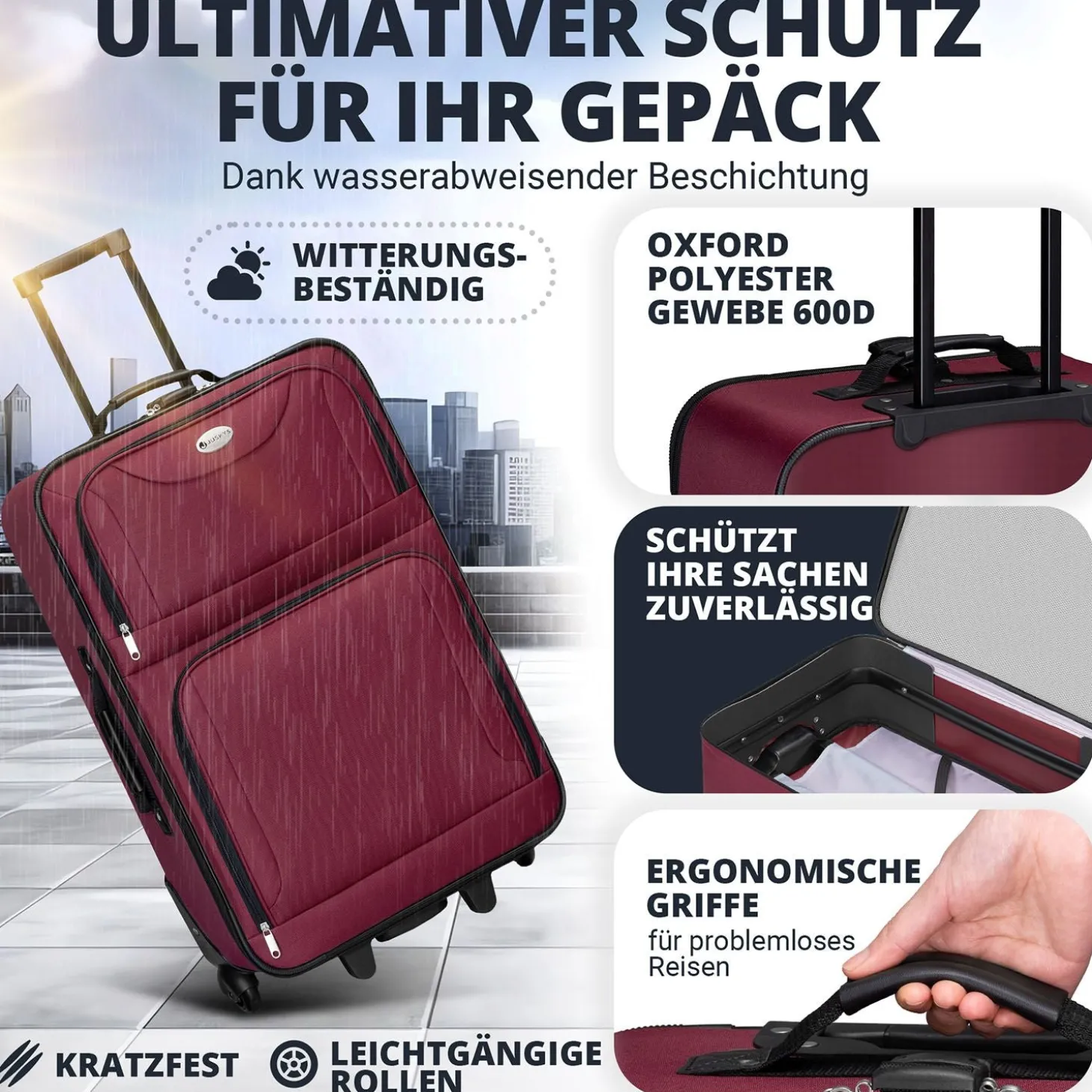 Reise Trolley Kofferset Athen 5-teiliges Set mit 2 Trolleys, Umhänge- und 2 Kosmetiktaschen