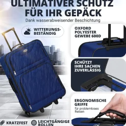 Reise Trolley Kofferset Athen 5-teiliges Set mit 2 Trolleys, Umhänge- und 2 Kosmetiktaschen
