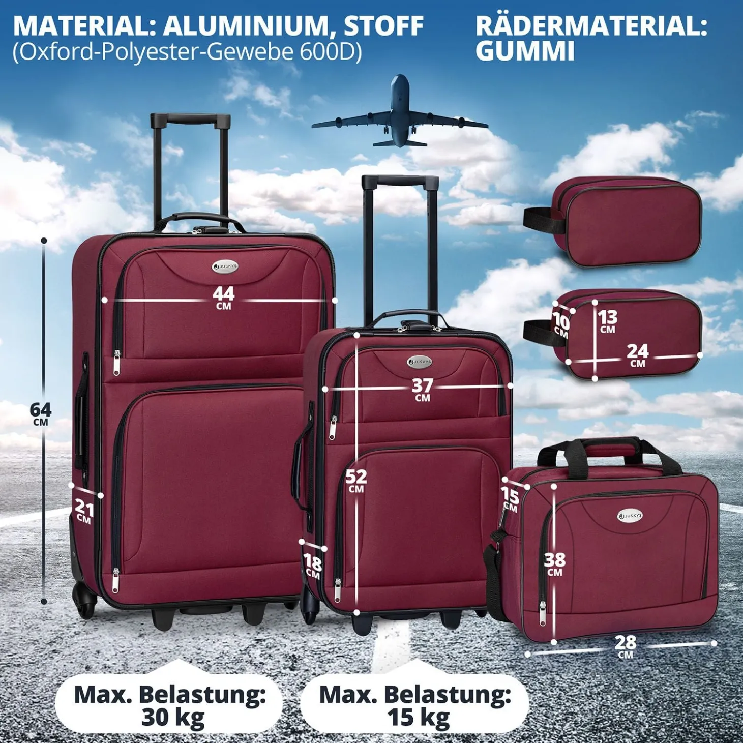 Reise Trolley Kofferset Athen 5-teiliges Set mit 2 Trolleys, Umhänge- und 2 Kosmetiktaschen