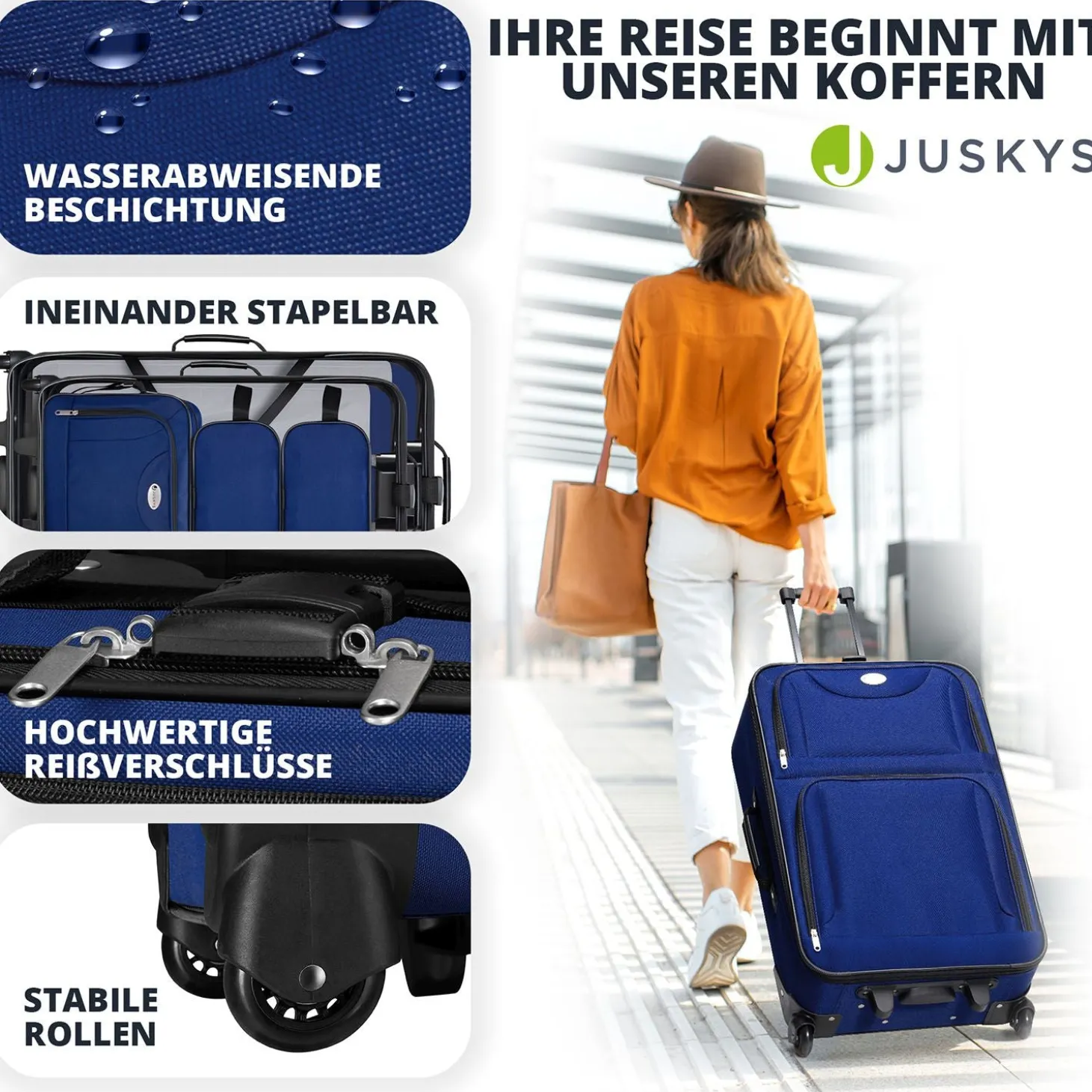 Reise Trolley Kofferset Athen 5-teiliges Set mit 2 Trolleys, Umhänge- und 2 Kosmetiktaschen