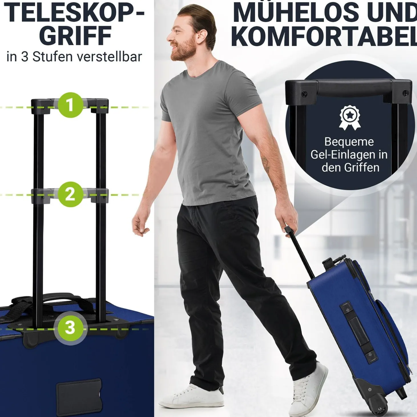 Reise Trolley Kofferset Athen 5-teiliges Set mit 2 Trolleys, Umhänge- und 2 Kosmetiktaschen