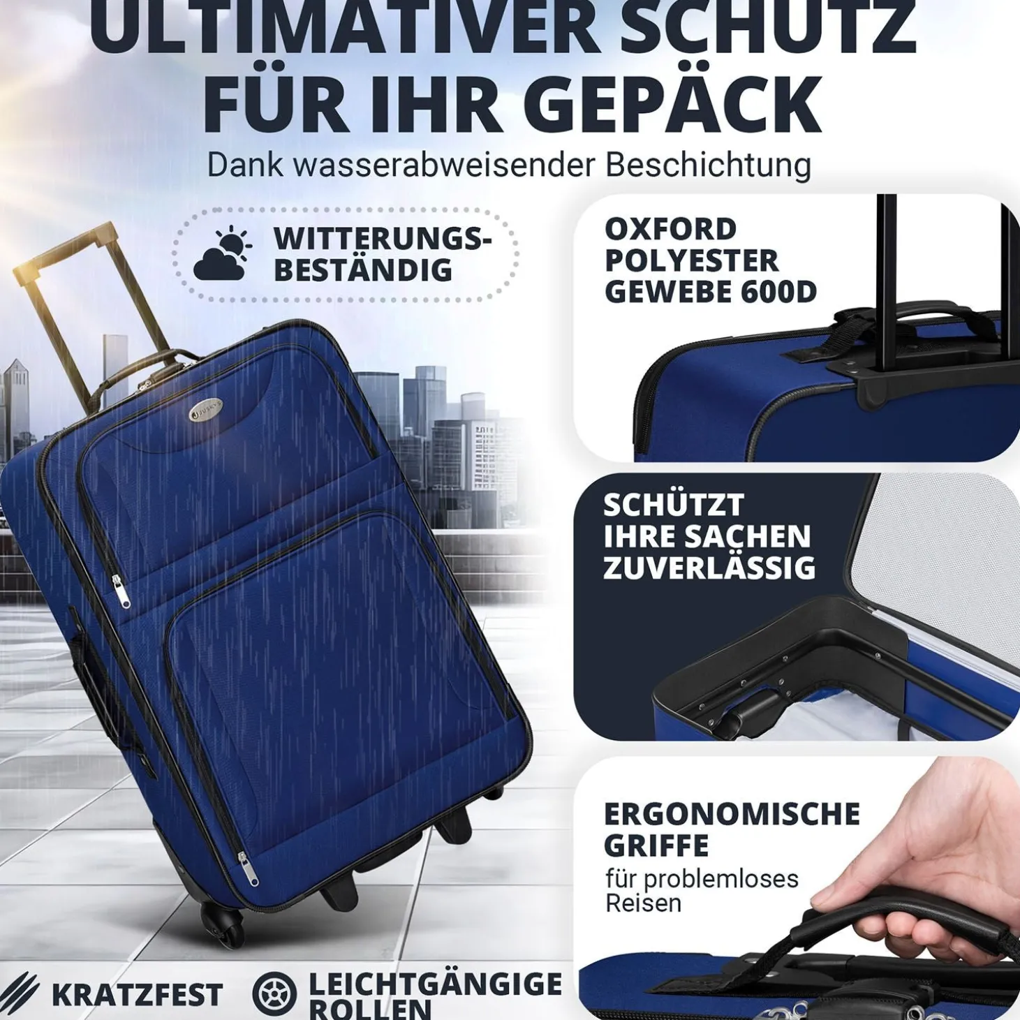 Reise Trolley Kofferset Athen 5-teiliges Set mit 2 Trolleys, Umhänge- und 2 Kosmetiktaschen