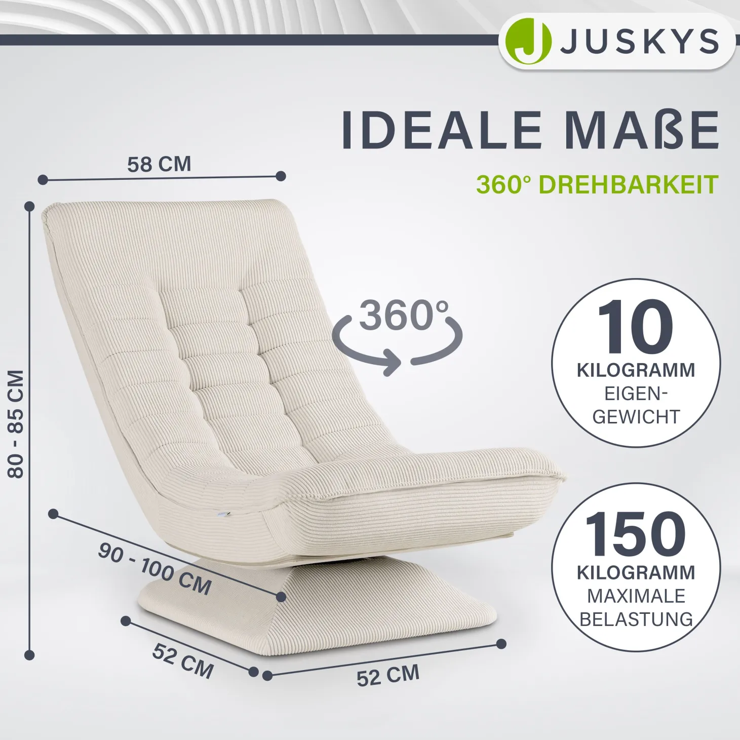 Relaxsessel Korsika mit Cord 360° drehbar, ergonomisch und mit 5-lagiger Polsterung