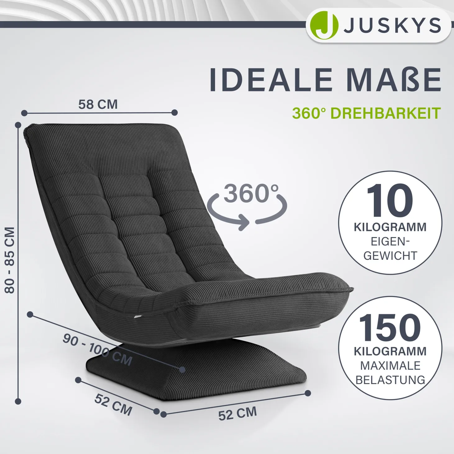 Relaxsessel Korsika mit Cord 360° drehbar, ergonomisch und mit 5-lagiger Polsterung