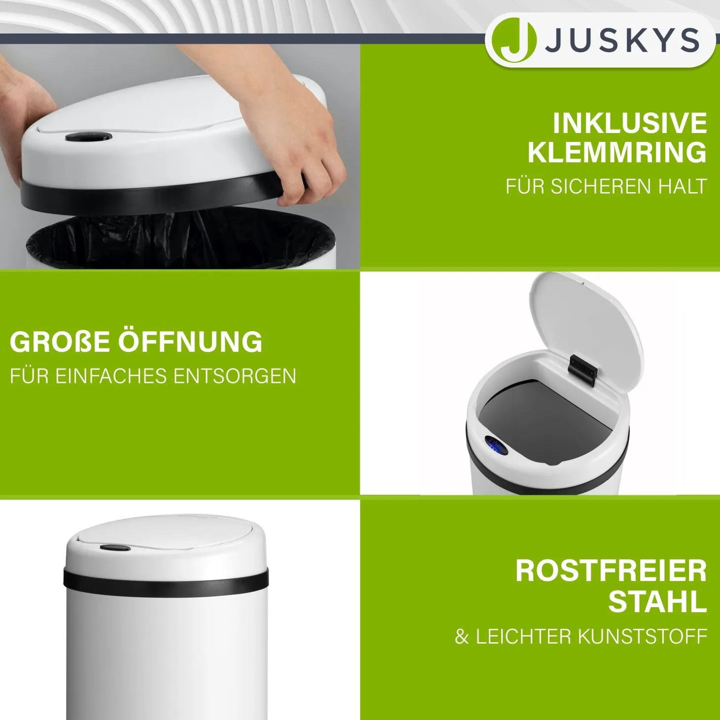 Runder Mülleimer mit Sensor Automatischer Abfalleimer für kontaktloses Entsorgen von Müll